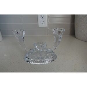Crystal Clear Glass Double Candle Holder Candelabra Elegant Home Decor Set‎